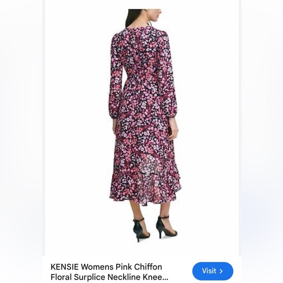 KENSIE pink chiffon,faux wrap,floral, puffy sleeve dress,sz 2, surplice,fairy - Picture 15 of 15